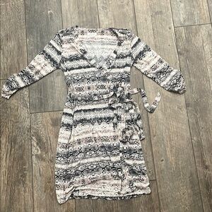 Calvin Klein Black and White Wrap Dress Midi